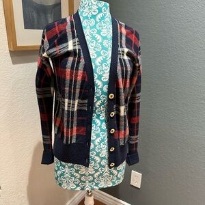 Juicy Couture Navy and Red Plaid Cardigan